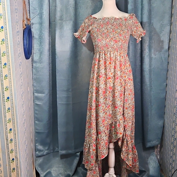 Blue Rain Francesca's Smock Maxi Dress Medium Floral Off Shoulder - Picture 1 of 7